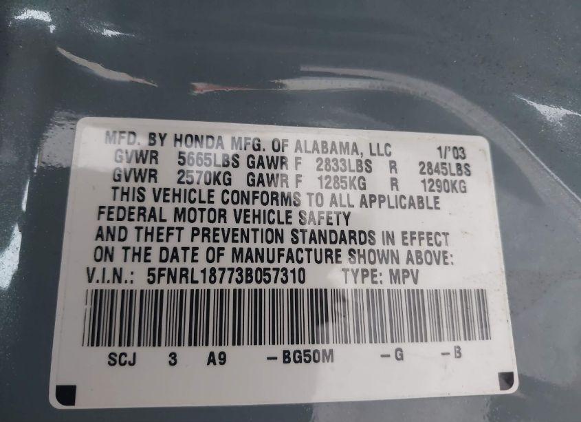 Photo 9 of 2003 Honda Odyssey EX-L (VIN 5FNRL18773B057310)