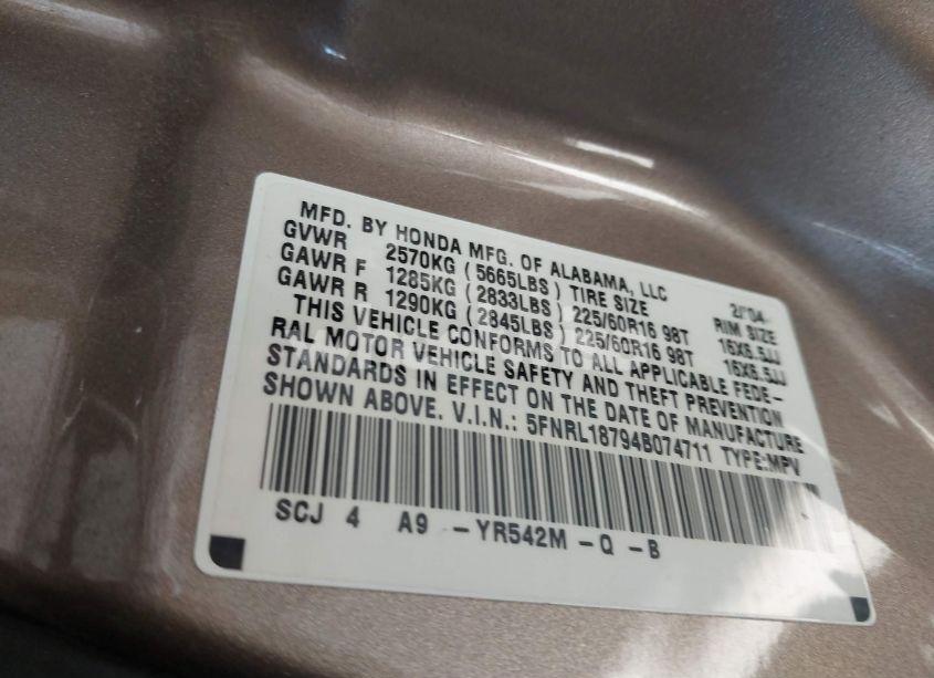 Photo 9 of 2004 Honda Odyssey EX-L (VIN 5FNRL18794B074711)