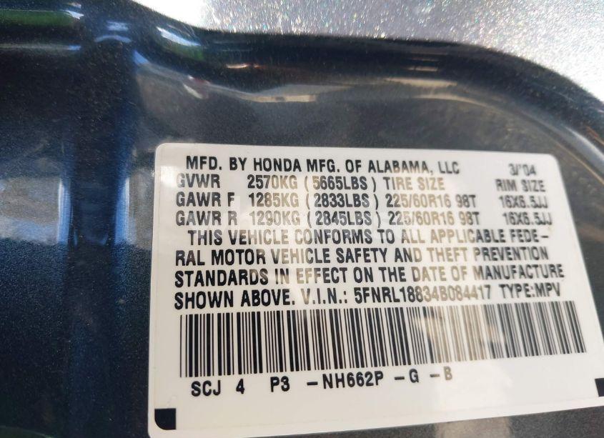 Photo 9 of 2004 Honda Odyssey EX (VIN 5FNRL18834B084417)