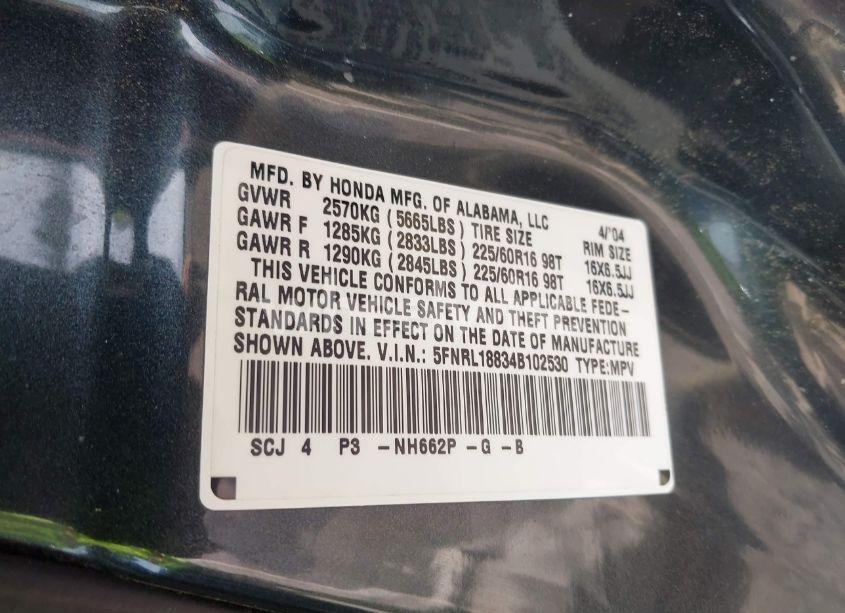 Photo 9 of 2004 Honda Odyssey EX (VIN 5FNRL18834B102530)