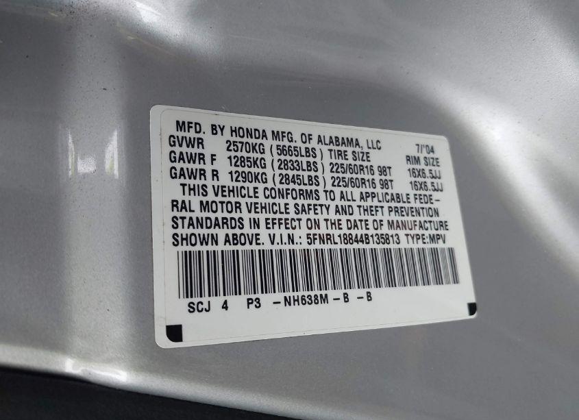 Photo 9 of 2004 Honda Odyssey EX (VIN 5FNRL18844B135813)