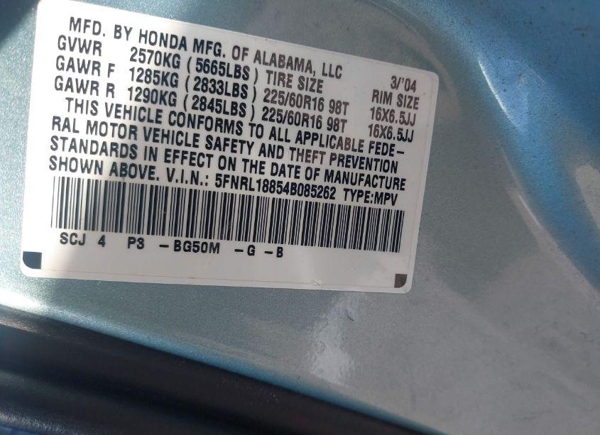 Photo 9 of 2004 Honda Odyssey EX (VIN 5FNRL18854B085262)