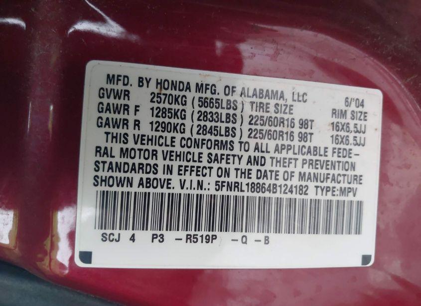 Photo 9 of 2004 Honda Odyssey EX (VIN 5FNRL18864B124182)