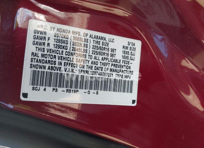 Photo 9 of 2004 Honda Odyssey EX (VIN 5FNRL18874B087921)