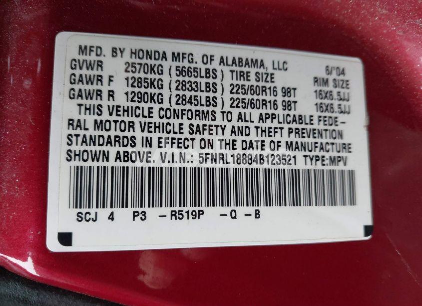 Photo 9 of 2004 Honda Odyssey EX (VIN 5FNRL18884B123521)