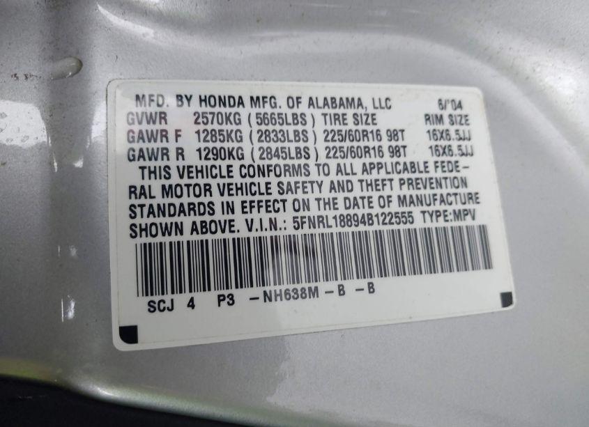 Photo 9 of 2004 Honda Odyssey EX-RES (VIN 5FNRL18894B122555)