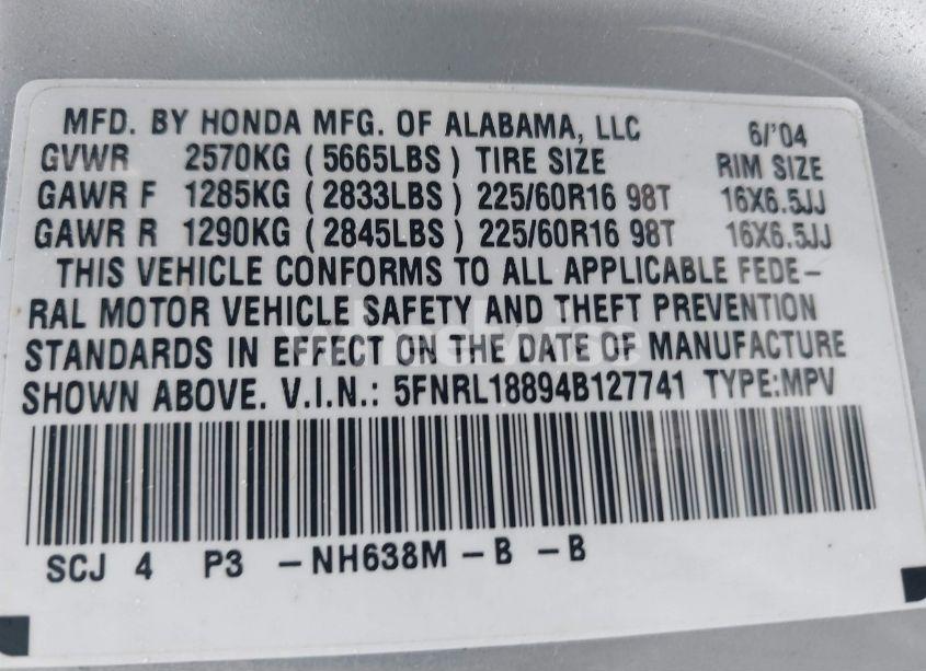 Photo 9 of 2004 Honda Odyssey EX (VIN 5FNRL18894B127741)