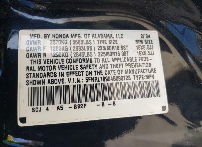 Photo 9 of 2004 Honda Odyssey EX-L (VIN 5FNRL18904B080723)