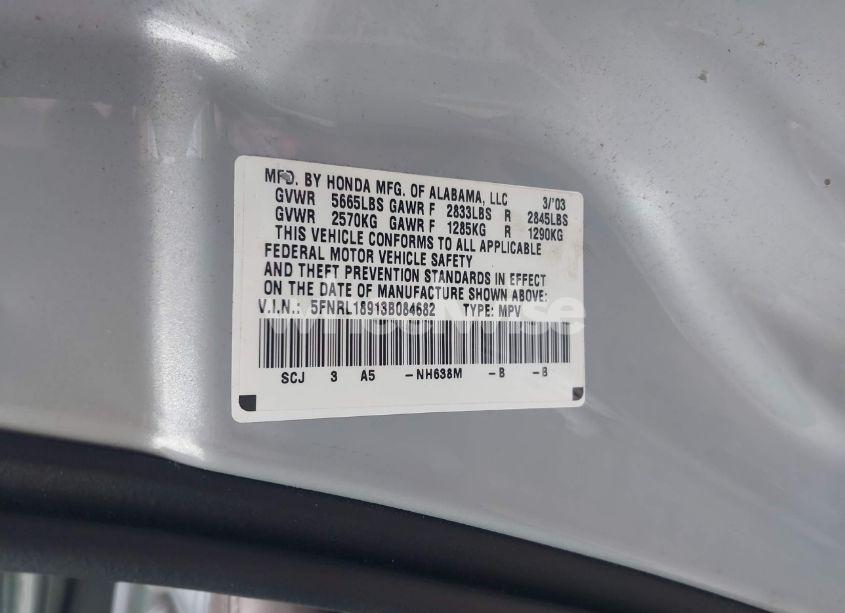 Photo 9 of 2003 Honda Odyssey EX-L (VIN 5FNRL18913B084682)