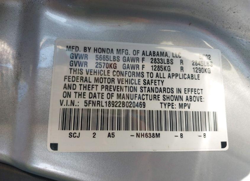 Photo 9 of 2002 Honda Odyssey EX-L (VIN 5FNRL18922B020469)