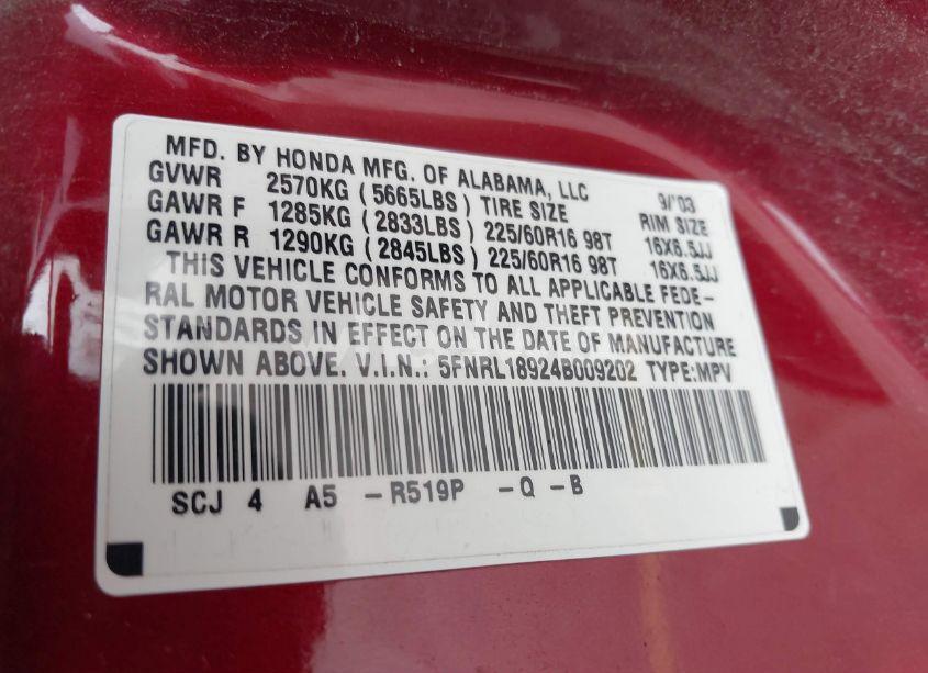 Photo 9 of 2004 Honda Odyssey EX-L (VIN 5FNRL18924B009202)