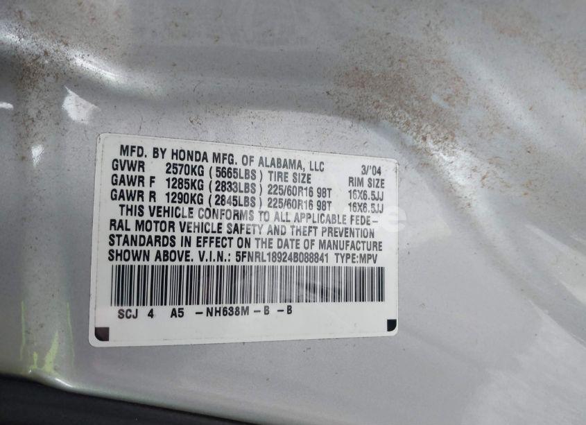 Photo 9 of 2004 Honda Odyssey EX-L (VIN 5FNRL18924B088841)