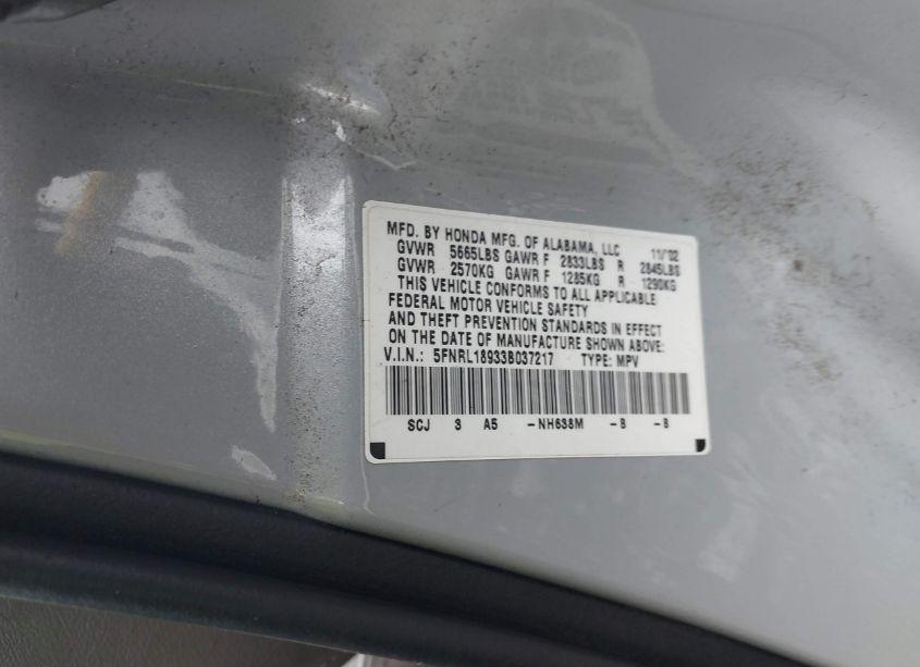 Photo 9 of 2003 Honda Odyssey EX-L (VIN 5FNRL18933B037217)