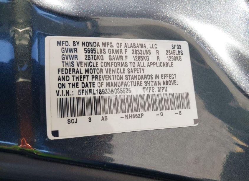 Photo 9 of 2003 Honda Odyssey EX-L (VIN 5FNRL18933B085526)