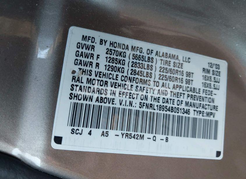 Photo 9 of 2004 Honda Odyssey EX-L (VIN 5FNRL18954B051346)