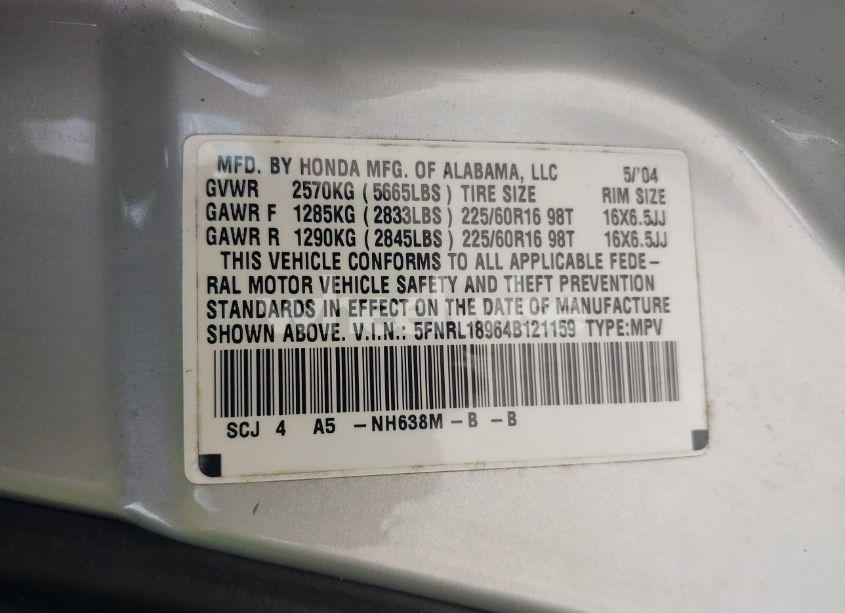 Photo 9 of 2004 Honda Odyssey EX-L (VIN 5FNRL18964B121159)