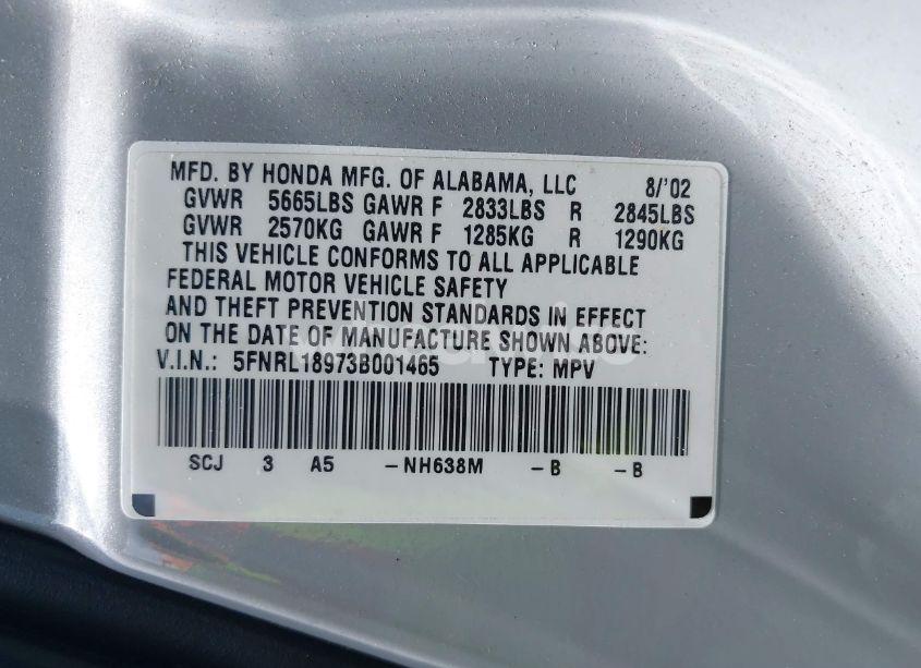 Photo 9 of 2003 Honda Odyssey EX-L (VIN 5FNRL18973B001465)