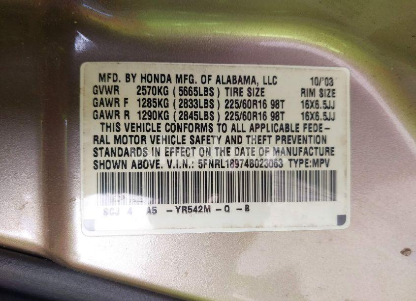 Photo 9 of 2004 Honda Odyssey EX-L (VIN 5FNRL18974B023063)
