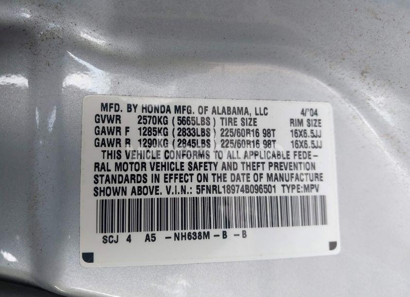 Photo 9 of 2004 Honda Odyssey EX-L (VIN 5FNRL18974B096501)