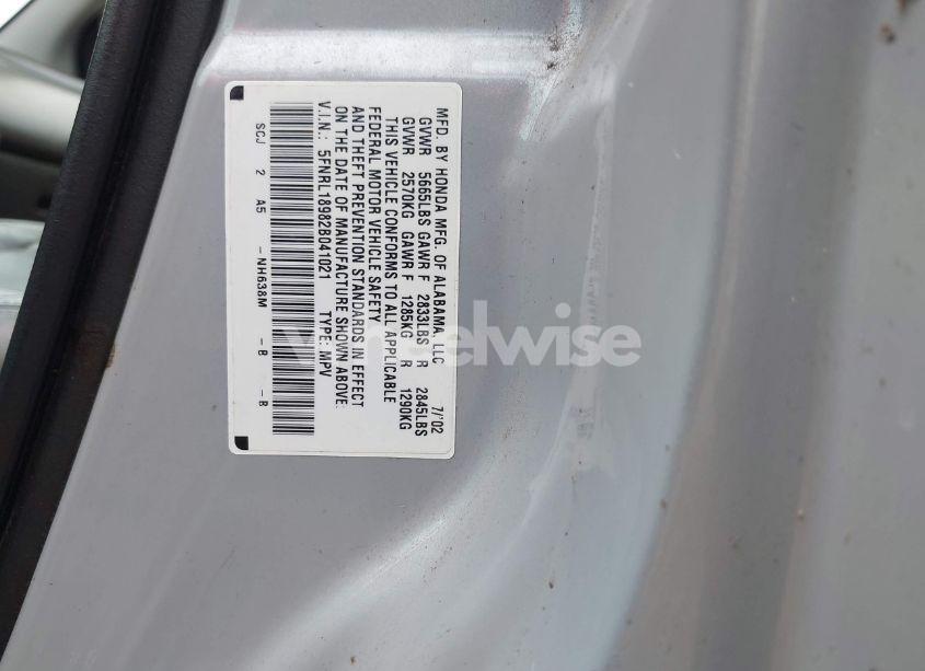 Photo 9 of 2002 Honda Odyssey EX-L (VIN 5FNRL18982B041021)