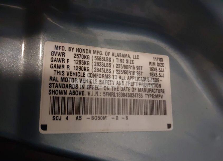 Photo 9 of 2004 Honda Odyssey EX-L (VIN 5FNRL18984B034735)