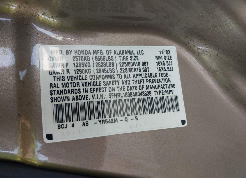 Photo 9 of 2004 Honda Odyssey EX-L (VIN 5FNRL18984B043838)