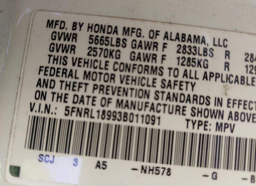 Photo 9 of 2003 Honda Odyssey EX-L (VIN 5FNRL18993B011091)