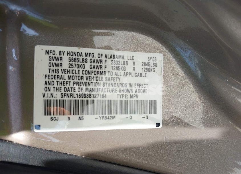 Photo 9 of 2003 Honda Odyssey EX-L (VIN 5FNRL18993B127164)