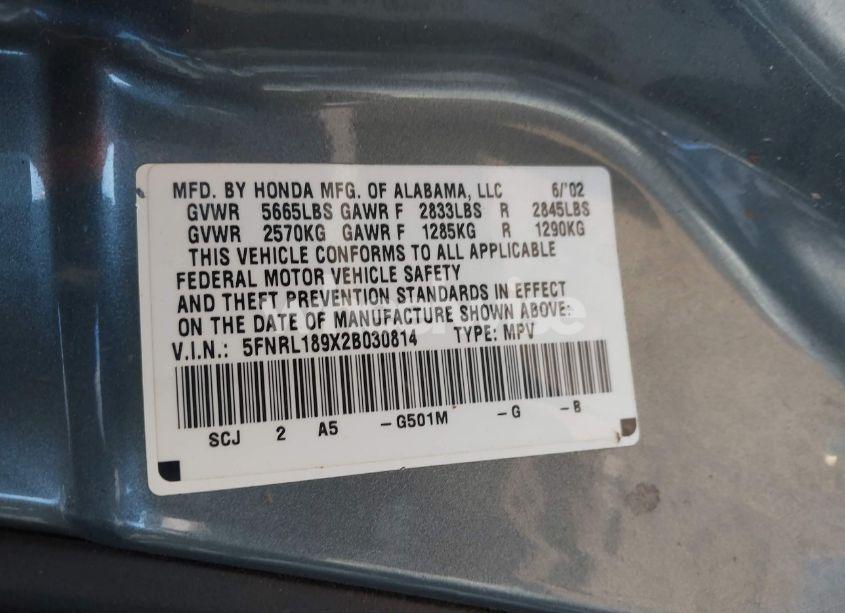 Photo 9 of 2002 Honda Odyssey EX-L (VIN 5FNRL189X2B030814)