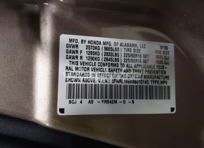 Photo 9 of 2004 Honda Odyssey EX-L (VIN 5FNRL189X4B010145)