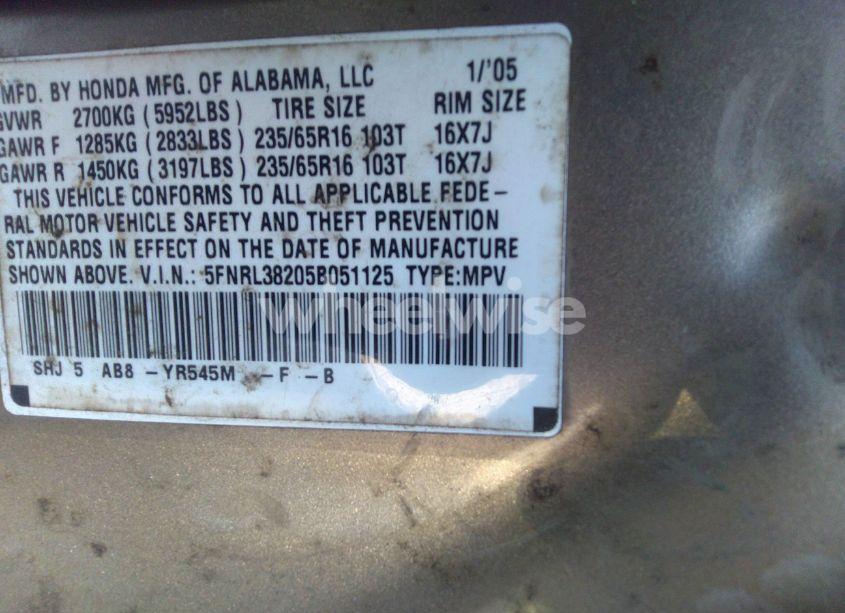 Photo 9 of 2005 Honda Odyssey LX (VIN 5FNRL38205B051125)