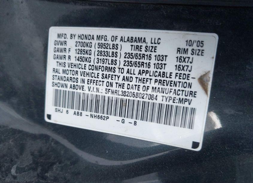 Photo 9 of 2006 Honda Odyssey LX (VIN 5FNRL38206B027084)