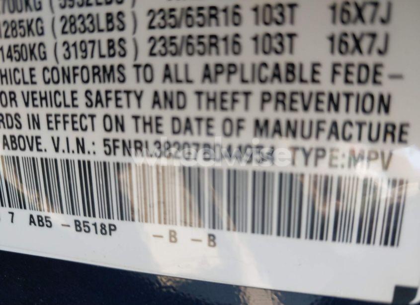 Photo 9 of 2007 Honda Odyssey LX (VIN 5FNRL38207B044954)