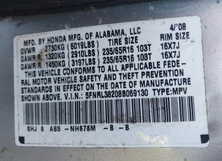 Photo 9 of 2008 Honda Odyssey LX (VIN 5FNRL38208B069130)