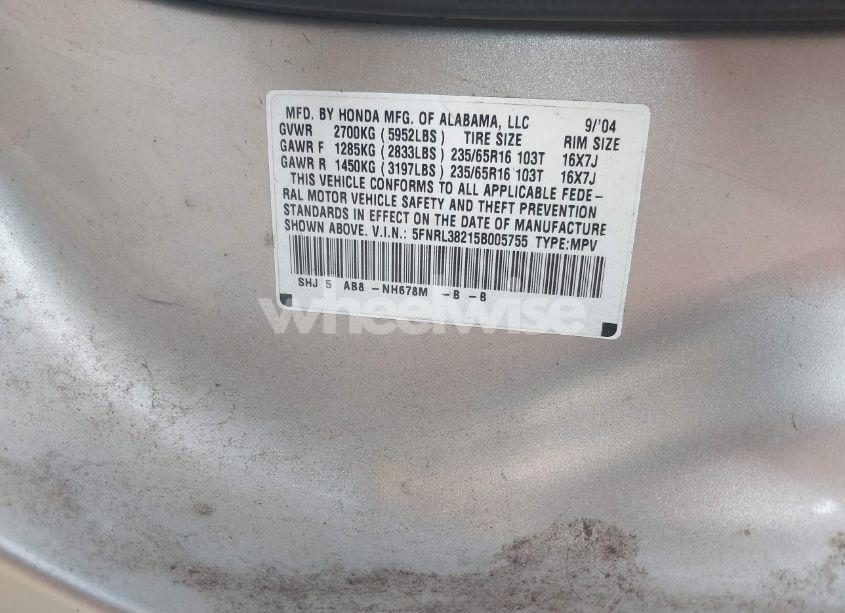 Photo 9 of 2005 Honda Odyssey LX (VIN 5FNRL38215B005755)