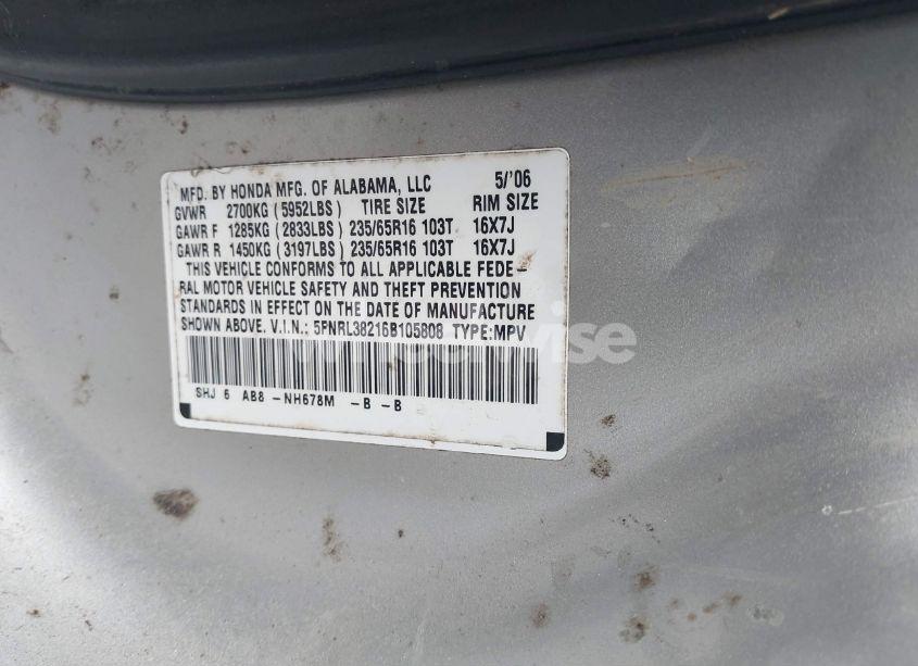 Photo 9 of 2006 Honda Odyssey LX (VIN 5FNRL38216B105808)