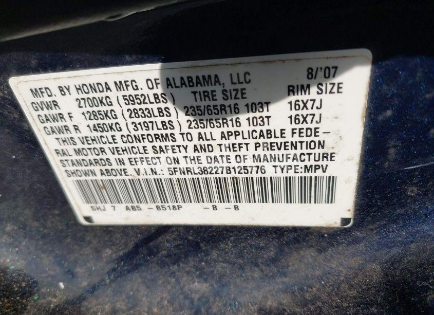 Photo 9 of 2007 Honda Odyssey LX (VIN 5FNRL38227B125776)