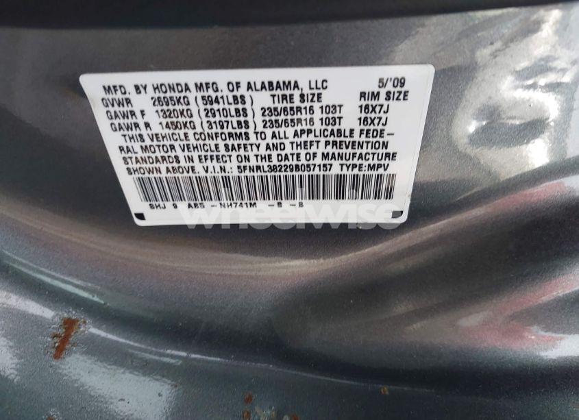 Photo 9 of 2009 Honda Odyssey LX (VIN 5FNRL38229B057157)