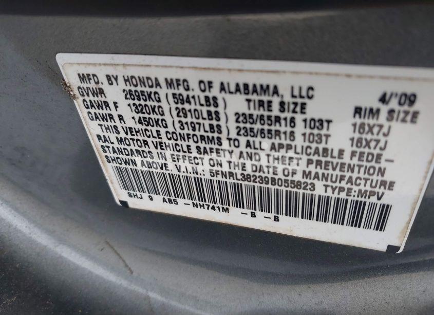Photo 9 of 2009 Honda Odyssey LX (VIN 5FNRL38239B055823)