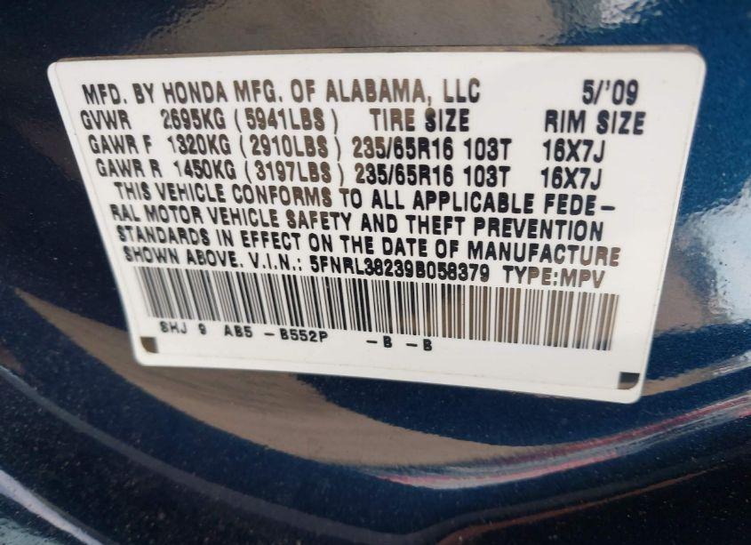 Photo 9 of 2009 Honda Odyssey LX (VIN 5FNRL38239B058379)