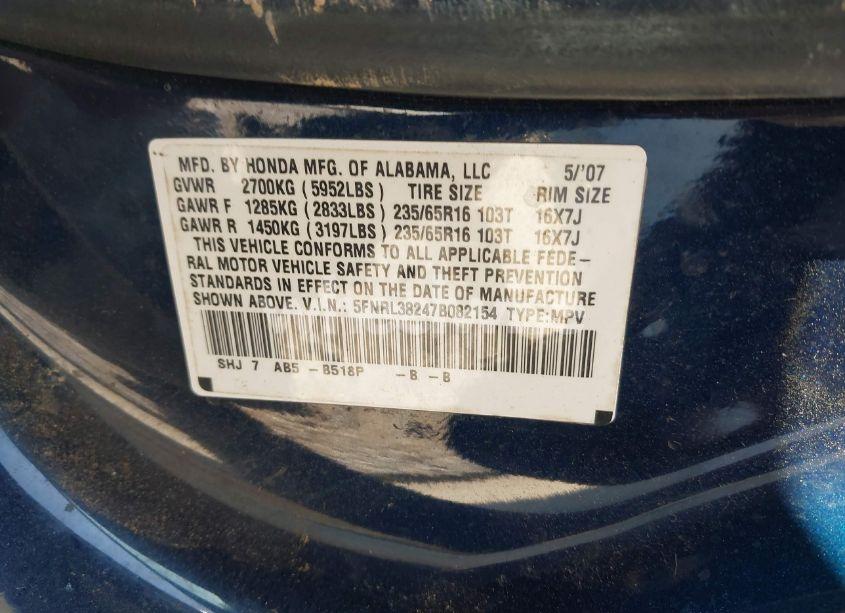 Photo 9 of 2007 Honda Odyssey LX (VIN 5FNRL38247B082154)