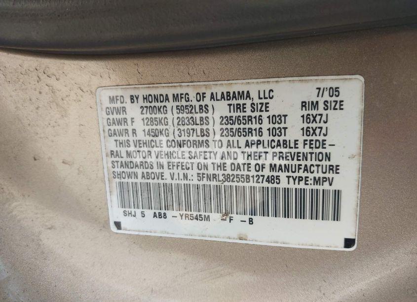 Photo 9 of 2005 Honda Odyssey LX (VIN 5FNRL38255B127485)