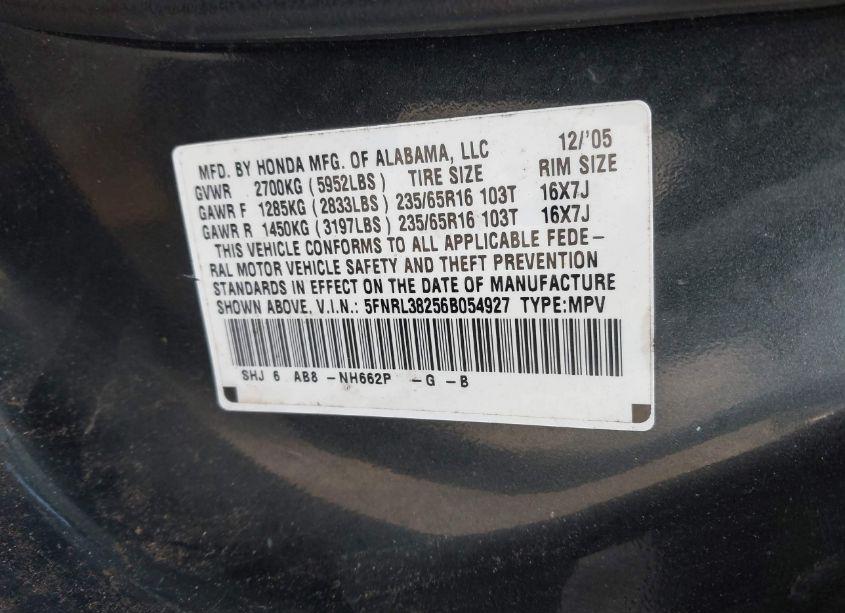 Photo 9 of 2006 Honda Odyssey LX (VIN 5FNRL38256B054927)