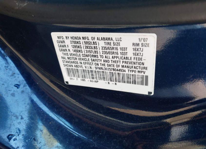 Photo 9 of 2007 Honda Odyssey (VIN 5FNRL38257B044934)