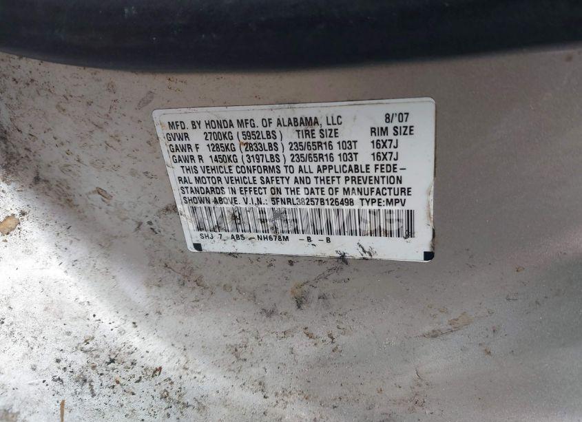 Photo 9 of 2007 Honda Odyssey LX (VIN 5FNRL38257B126498)