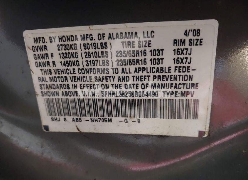 Photo 9 of 2008 Honda Odyssey LX (VIN 5FNRL38258B064490)