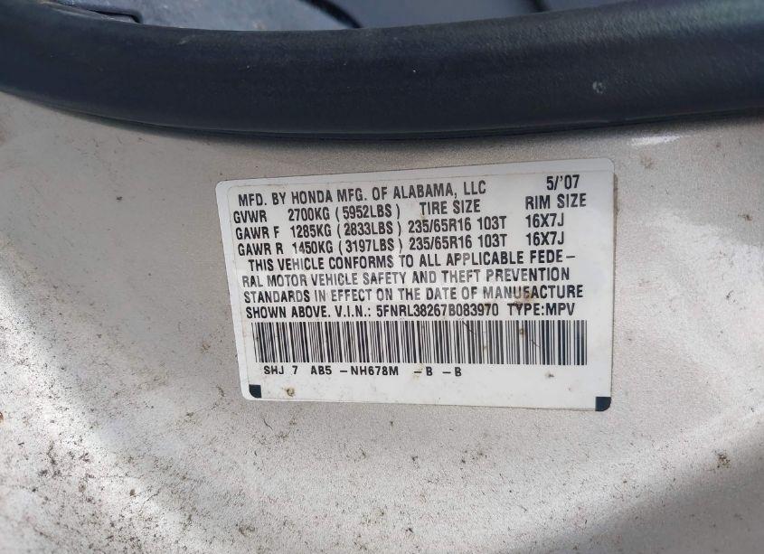 Photo 9 of 2007 Honda Odyssey LX (VIN 5FNRL38267B083970)