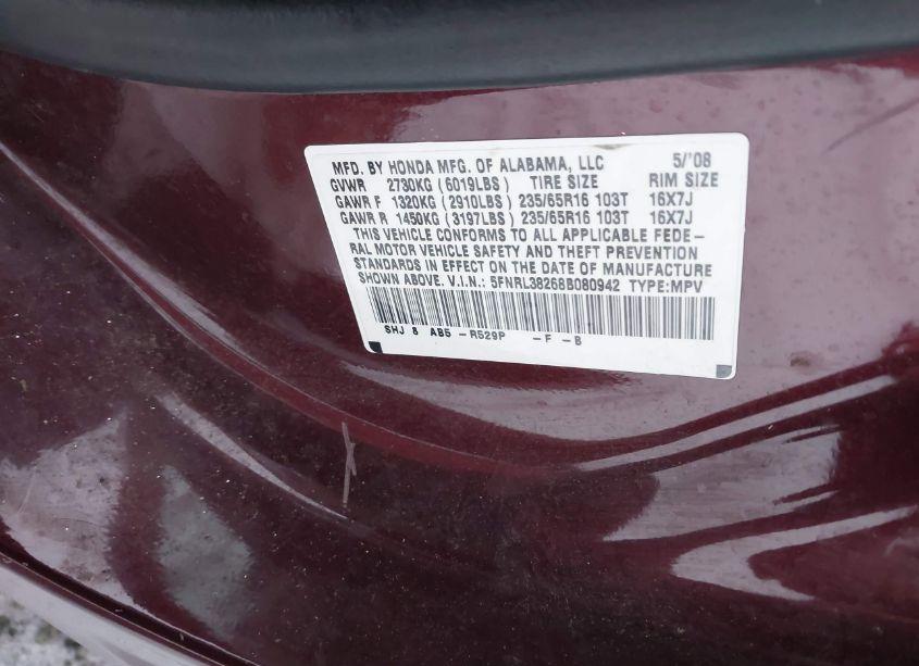 Photo 9 of 2008 Honda Odyssey LX (VIN 5FNRL38268B080942)