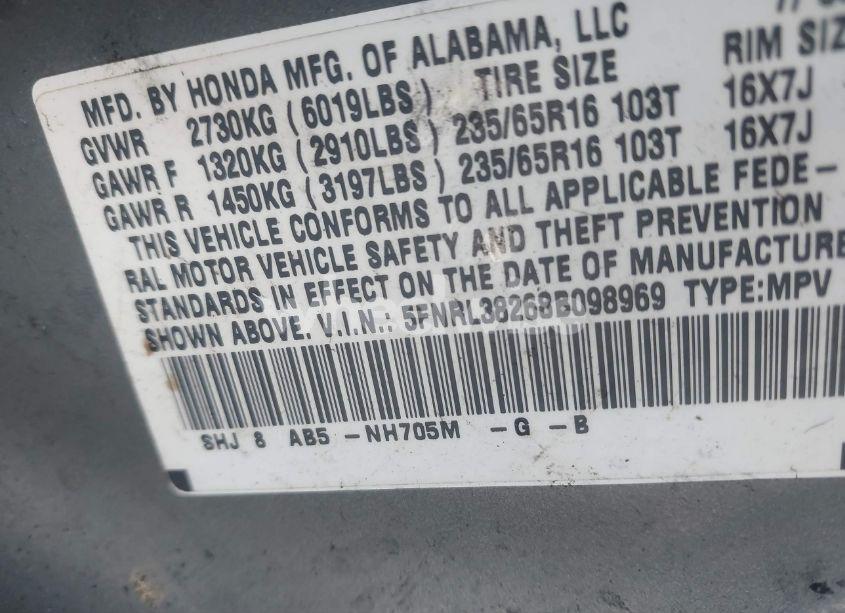 Photo 9 of 2008 Honda Odyssey LX (VIN 5FNRL38268B098969)