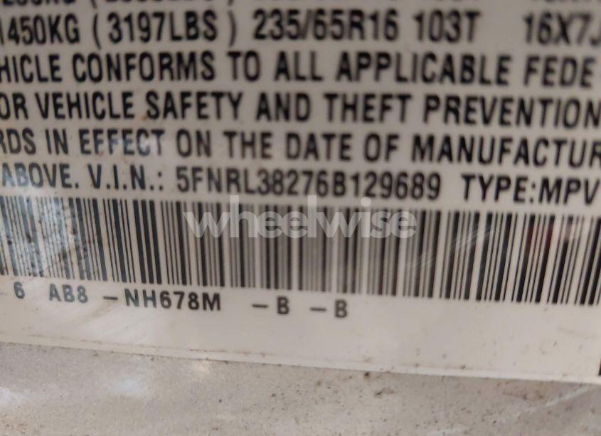 Photo 9 of 2006 Honda Odyssey LX (VIN 5FNRL38276B129689)